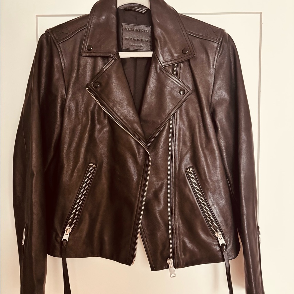 All Saints Women's Black Leather Jacket-Dalby Biker